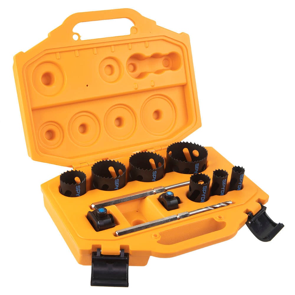 Spyder Bi-Metal Hole Saw Set, 2 Pilot Bits, Hex8 & Hex10 HSS 11 Pieces - 600886