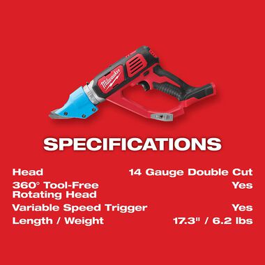 Milwaukee M18 Cordless 14 Gauge Double Cut Shear (Bare Tool), large image number 3