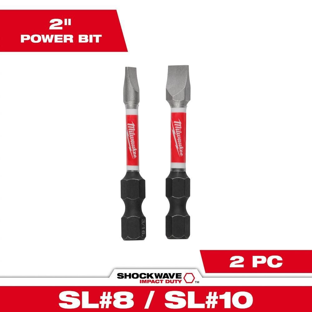 Milwaukee SHOCKWAVE Impact Duty 2 in. Slotted #8/#10 Power Bit (2 Pack), large image number 1