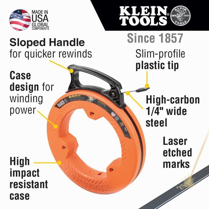 Klein Tools 25' Wide Steel Fish Tape, large image number 1
