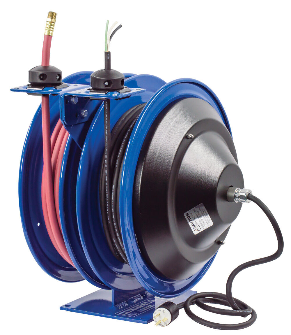 Coxreels Hose Reel Dual Purpose Spring Rewind Reels 3/8in x 50′ 300PSI 50′ Cord 12 AWG – C-L350-5012-X