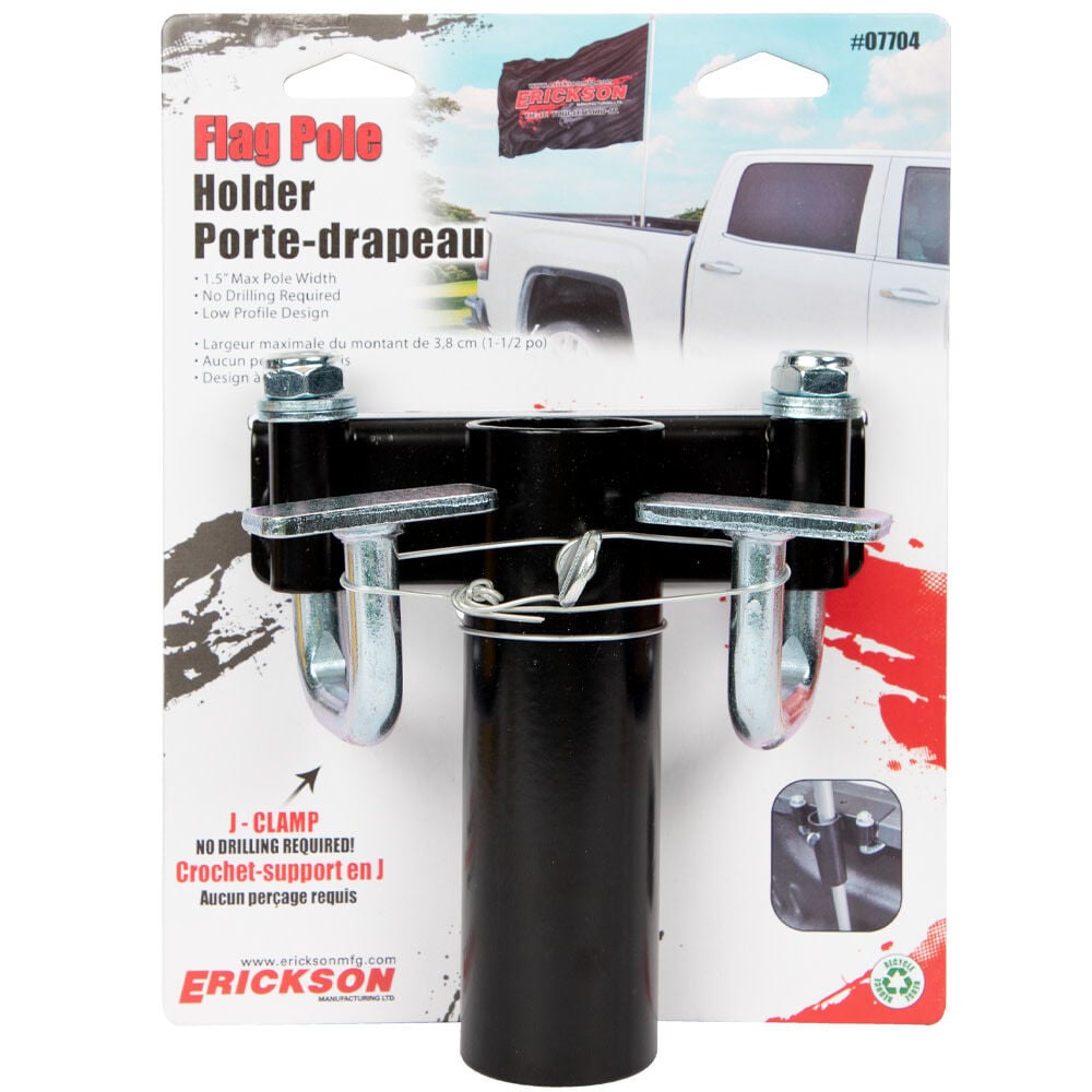 Erickson Mfg Steel Truck Bed Flag Pole Holder, Black Powder-Coated, No-Drill Clamp-On Mount, large image number 2