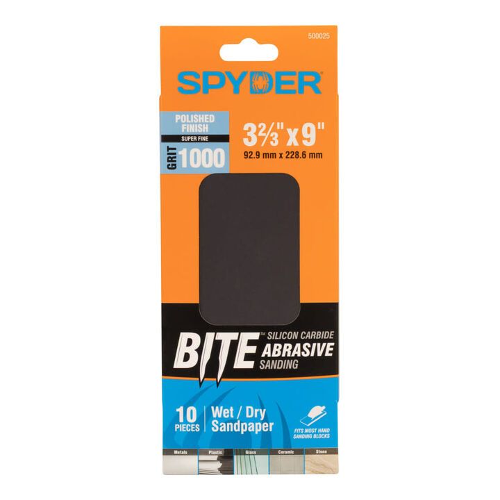 Spyder 10-Sheets Silicon Carbide 1000 Grit Sandpaper, 9 x 3-2/3 Inch