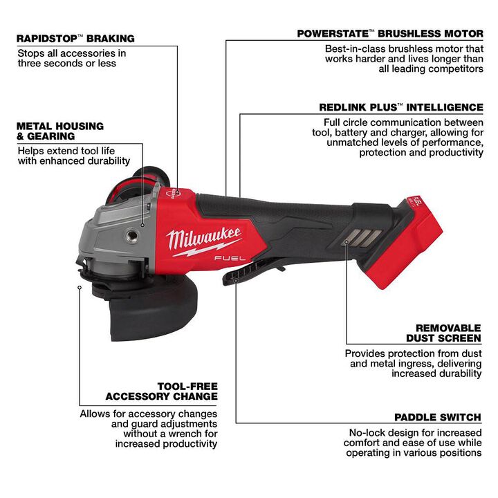 Milwaukee M18 FUEL 4-1/2inch / 5inch Grinder Paddle Switch No-Lock (Bare Tool), large image number 2