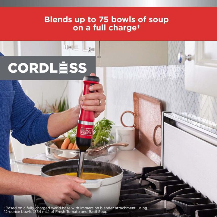 Black and Decker Kitchen Wand Cordless Immersion Blender Red, large image number 2