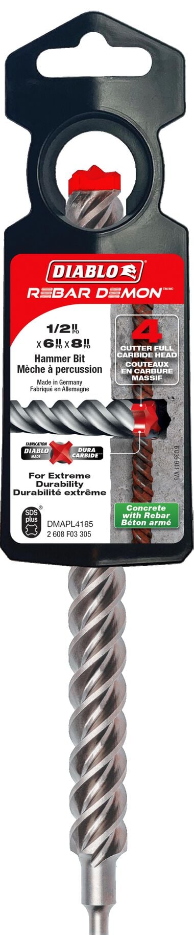 Diablo Tools 1/2 Inch x 6 Inch x 8 Inch Rebar Demon SDS-Plus 4-Cutter FCH Hammer Drill Bit, large image number 2