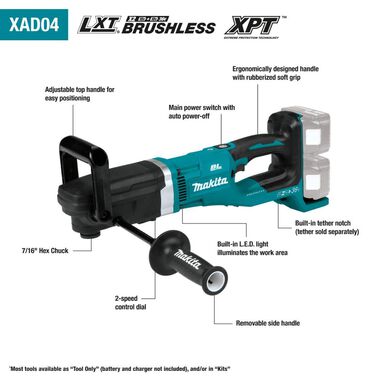 Makita 18V X2 (36V) LXT 7/16in Hex Right Angle Drill Brushless Cordless (Bare Tool), large image number 16