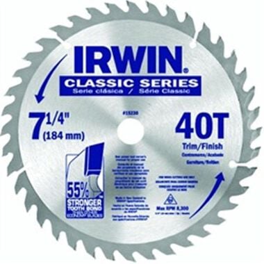 Irwin 7-1/4In 40T Carbide Saw Blade, large image number 0