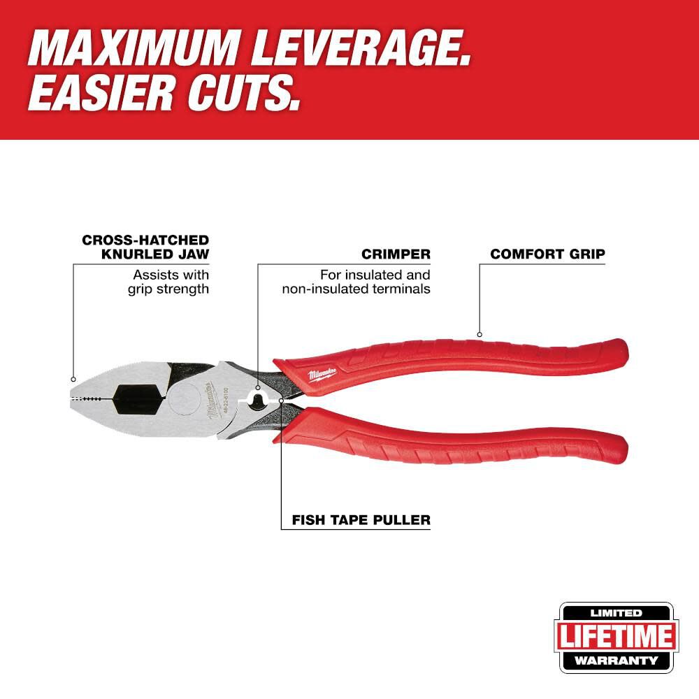 9 Inch High Support Milwaukee 9 in. High Leverage Lineman's Pliers with Crimper 48-22-6100 ...