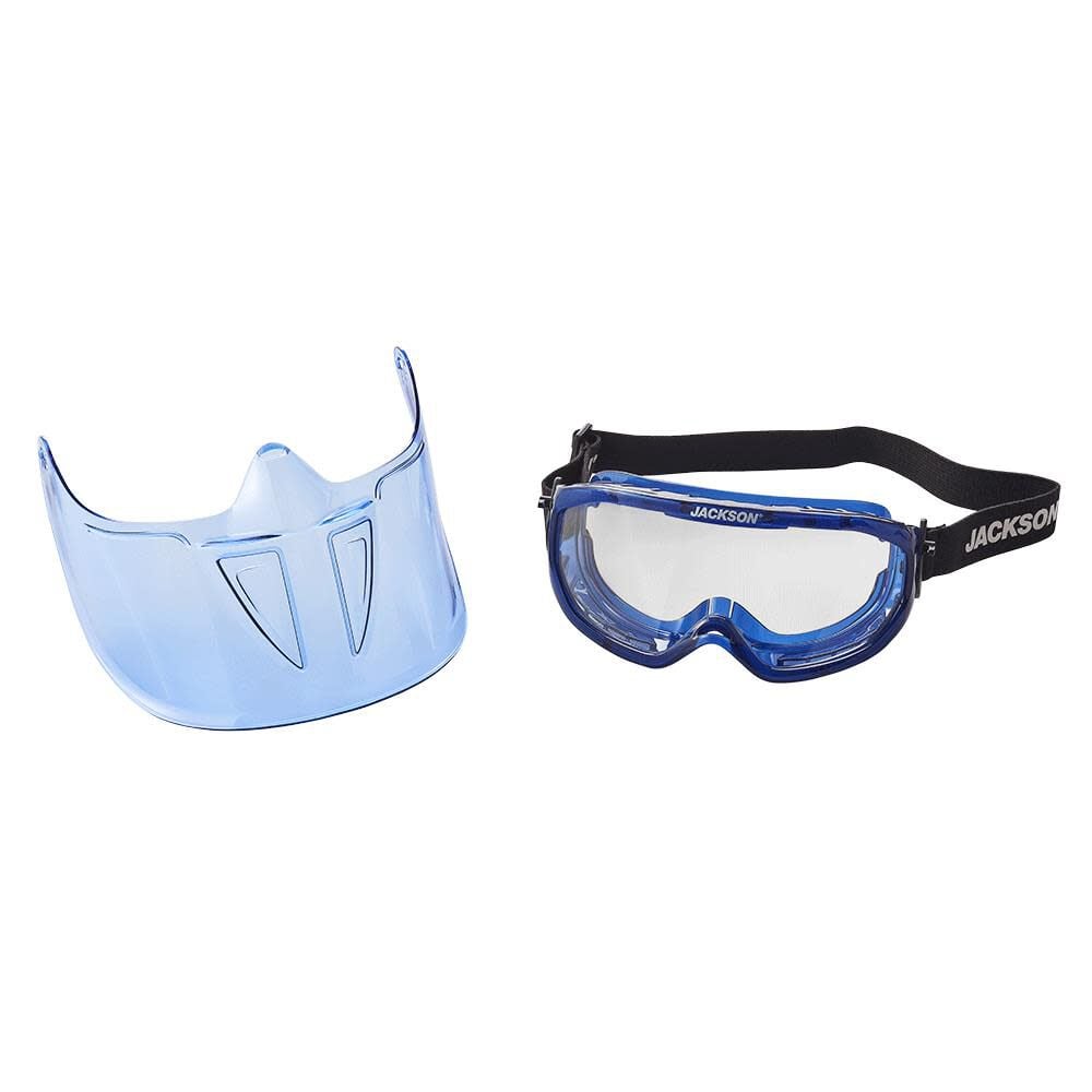 Jackson Safety GPL500 Premium Goggle with Detachable Face Shield Clear Lens Anti-Fog Coating Blue Frame, large image number 4