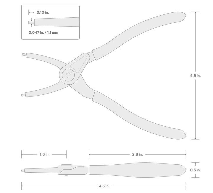 Tekton 5 Inch Internal Retaining Ring Pliers 0.047 Inch Tips, large image number 6