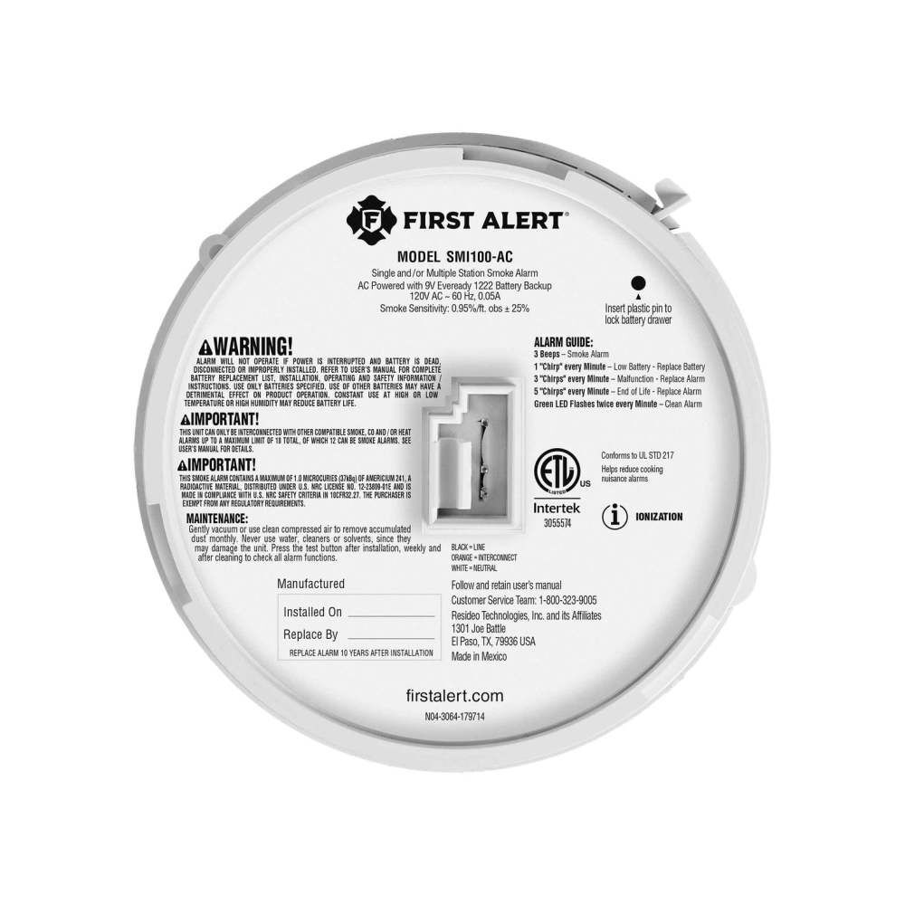 First Alert SMI100-AC Interconnect Hardwire Smoke Alarm with Battery Backup, large image number 6
