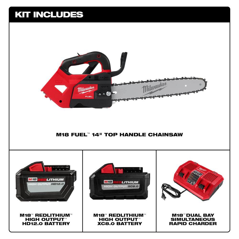Milwaukee M18 FUEL 14inch Top Handle Chainsaw 2 Battery Kit 2826