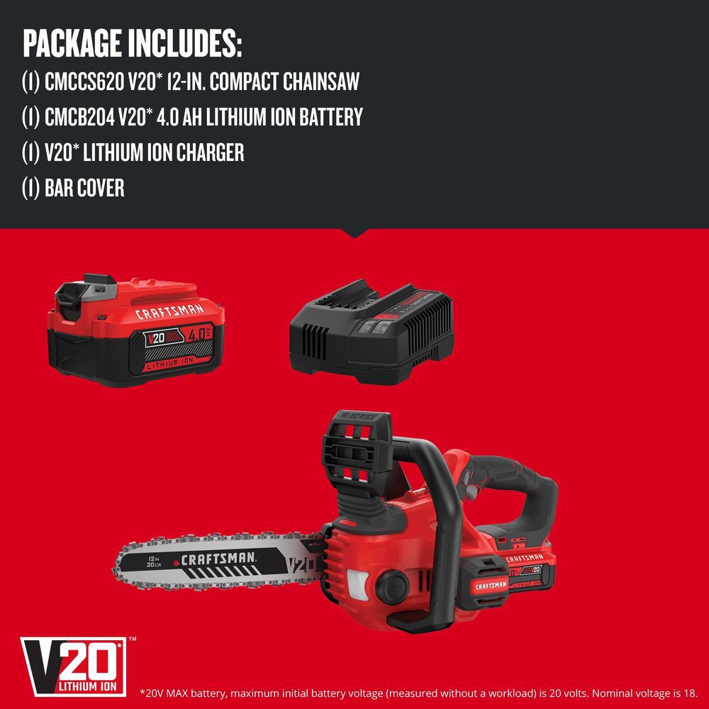 CRAFTSMAN V20* 12 Inch Cordless Compact Chainsaw 4Ah Kit, large image number 3