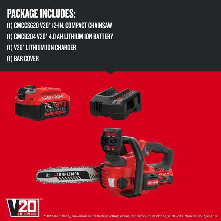CRAFTSMAN V20* 12 Inch Cordless Compact Chainsaw 4Ah Kit, large image number 2