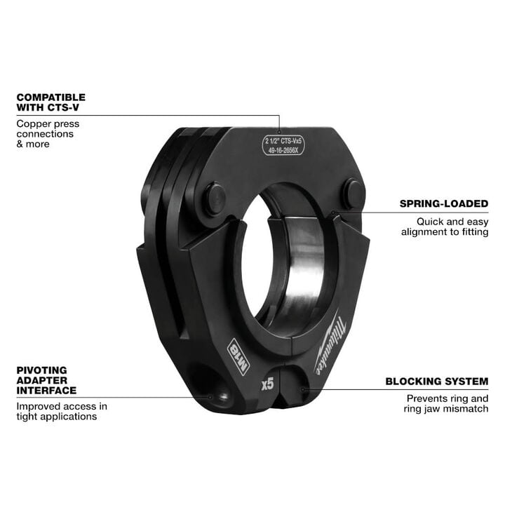 Milwaukee M18 FORCE LOGIC Press Tool with ONE-KEY & 1/2 Inch-2 Inch CTS Jaws & 2-1/2 Inch - 4 Inch CTS-V Pivoting Press Ring Kit Bundle, large image number 5