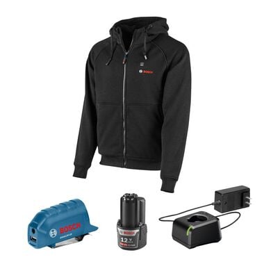 Bosch 12V Max Heated Hoodie Kit with Portable Power Adapter Black Size Large Factory Reconditioned