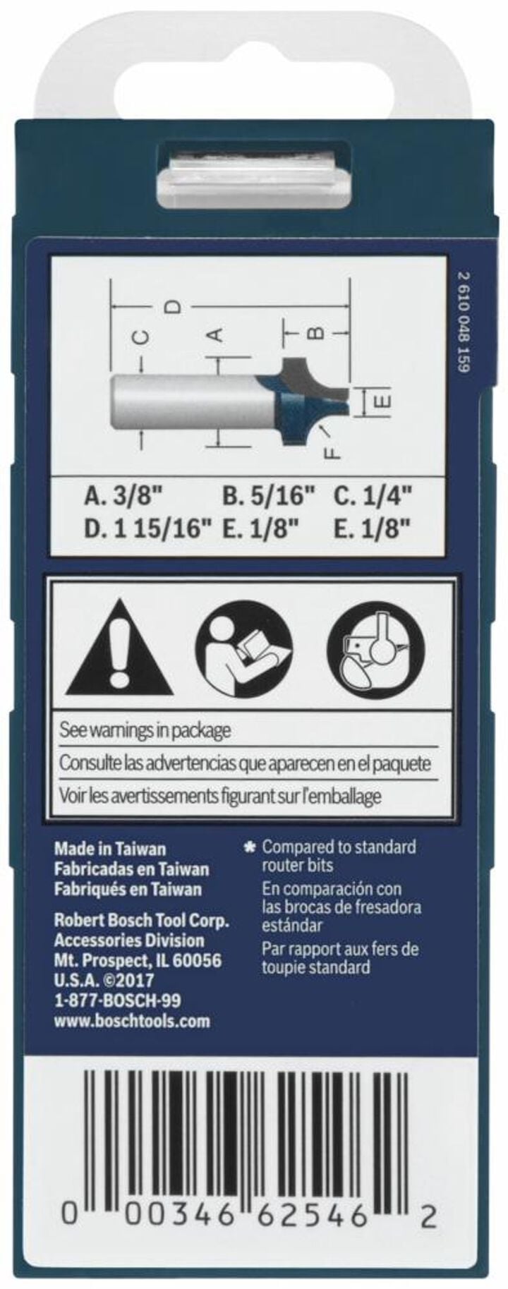 Bosch 3/8in x 5/16in Carbide Tipped Plunge Roundover Router Bit, large image number 2
