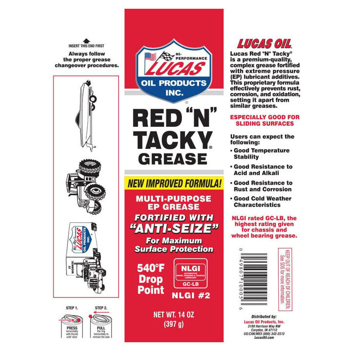 Lucas Oil 14 Oz Cartridge Red N Tacky Grease, large image number 1