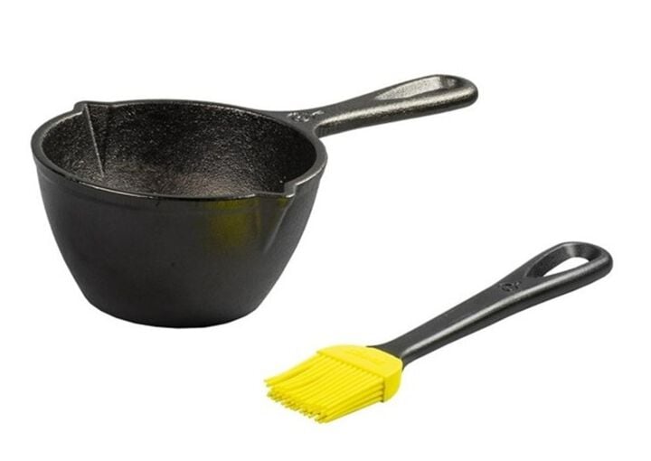 Lodge Cast Iron 15 Oz Black Cast Iron Melting Pot and Silicone Brush