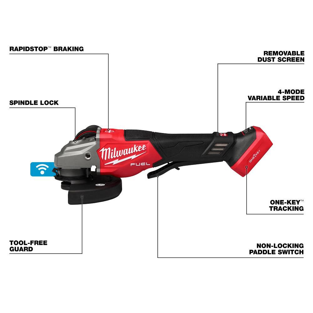 Milwaukee M18 FUEL 4-1/2 Inch-6 Inch Variable Speed Braking Grinder, Paddle Switch with ONE-KEY (Bare Tool), large image number 3