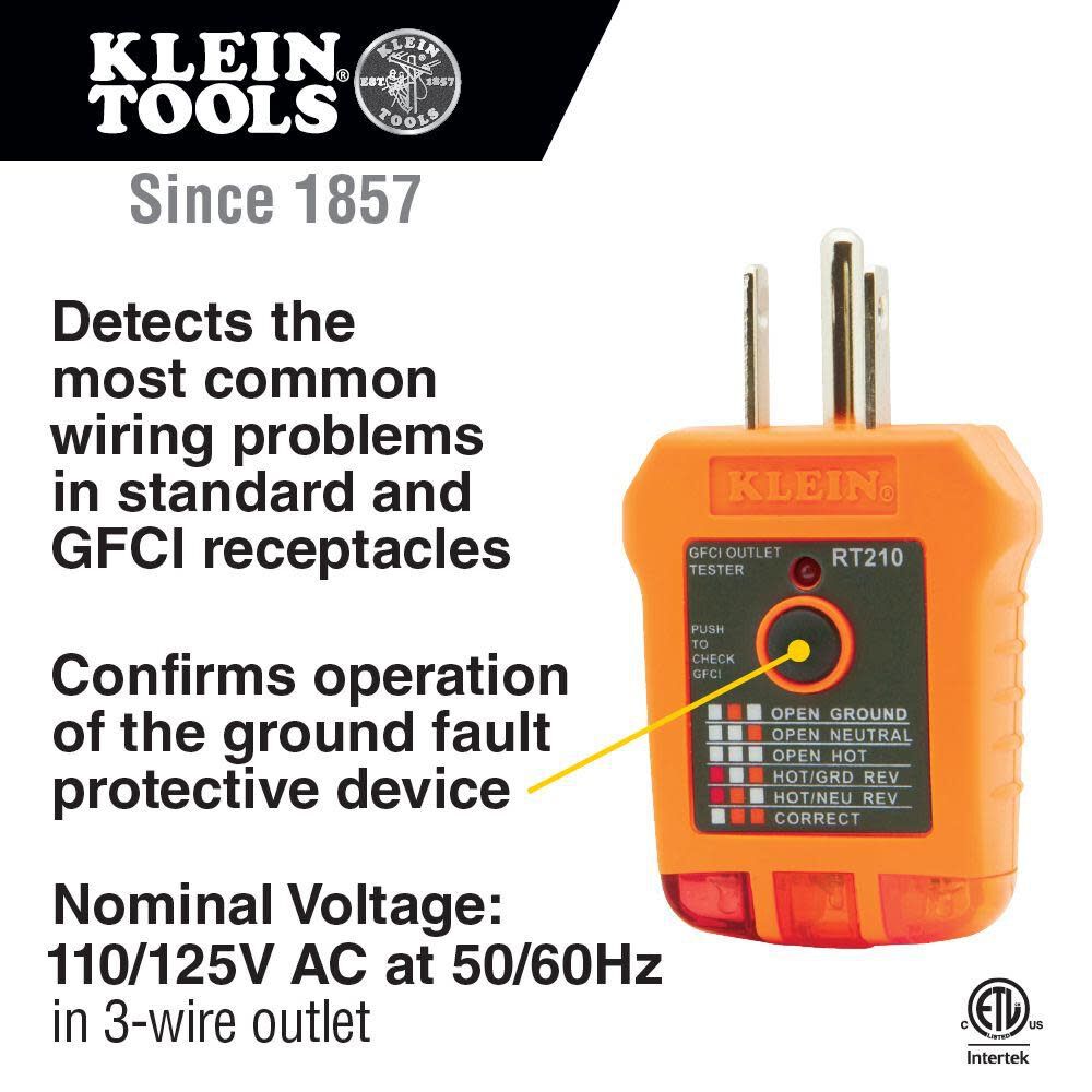 Klein Tools GFCI Receptacle Tester, large image number 2
