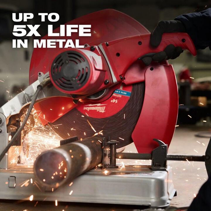 Milwaukee 14 Inch x 7/64 Inch x 1 Inch Performance+ Metal Cut Off Wheel Type 1 Stud Cutter, large image number 5