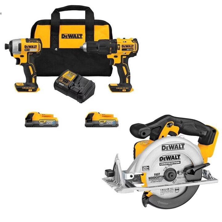 DEWALT 20V MAX 2 Tool Combo Kit and 20V MAX 6-1/2 Inch Circular Saw Bundle, large image number 0