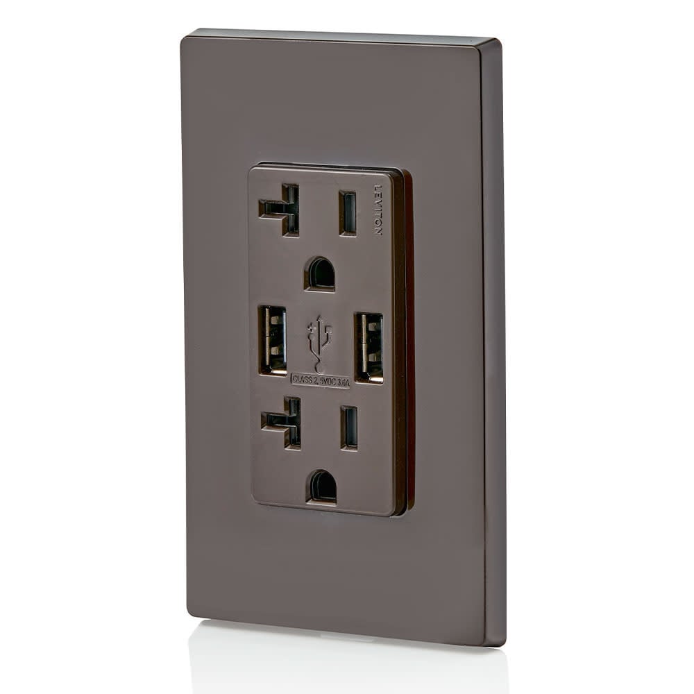 Leviton 20A 125V Brown Combination Duplex Receptacle/Outlet, large image number 4