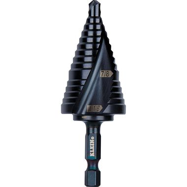 Klein Tools 7/8in to 1-1/8in Quick Release Sprial Flute Step Drill Bit