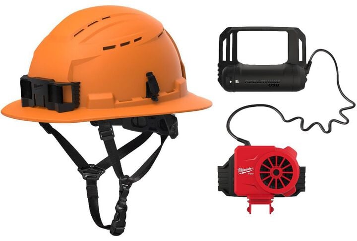 Milwaukee BOLT Full Brim Vented Safety Helmet Type 2 Class C & Cooling Fan Orange