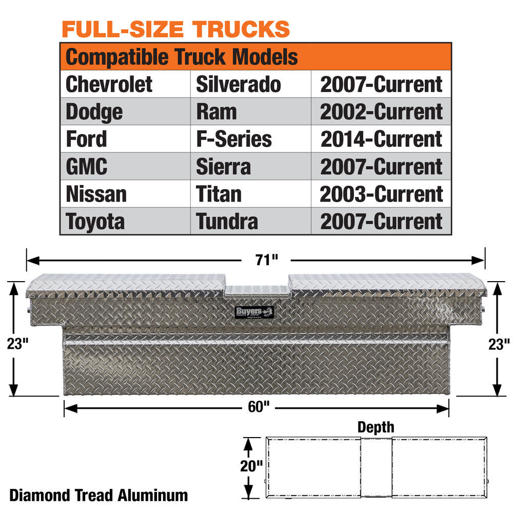 Buyers Products Company 23x20x71 Inch Diamond Tread Aluminum Gull Wing Truck Box, large image number 2