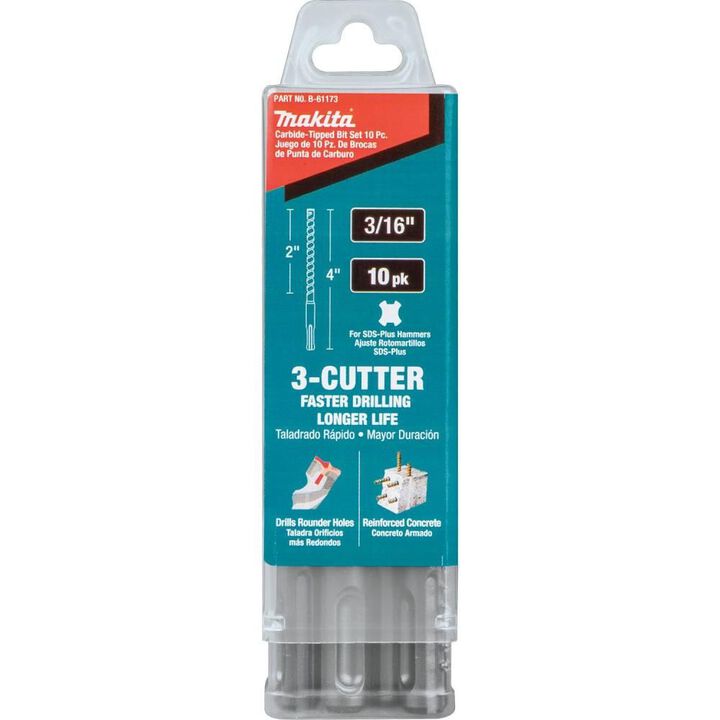 Makita 3/16in x 4in SDS Plus Bit 3 Cutter 10pk, large image number 10