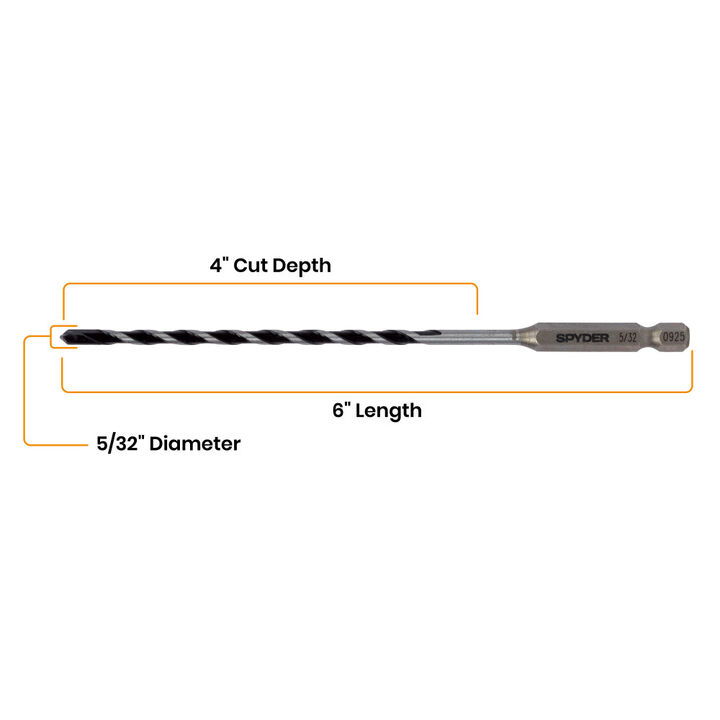 Spyder 5/32 Inch x 6 Inch Carbide-Tipped Impact Shank Hammer Drill Bit, large image number 6