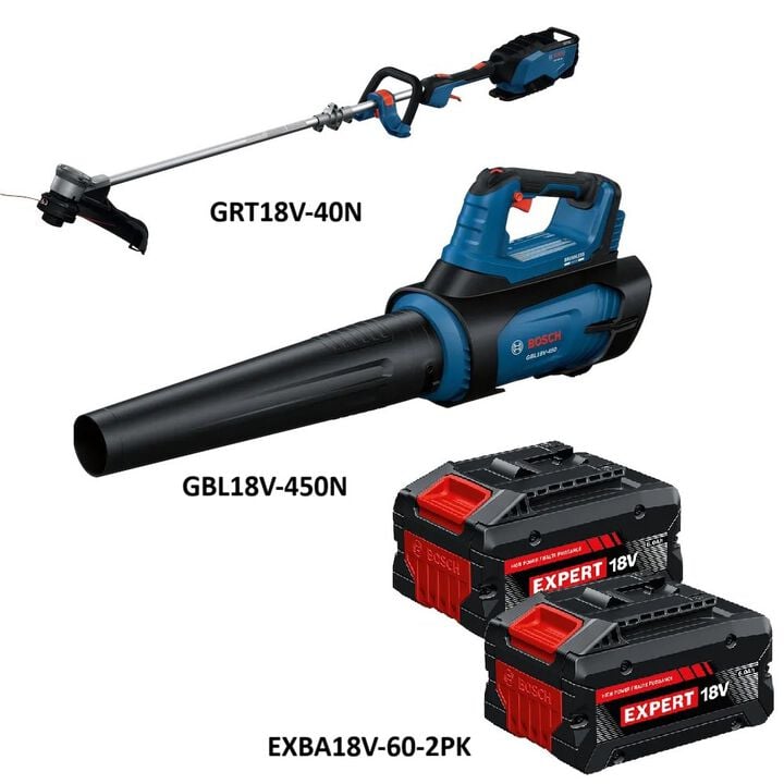 Bosch 18V String Trimmer & PROFACTOR Blower with 2 EXPERT 18V 6 Ah High Power Batteries Bundle, large image number 1