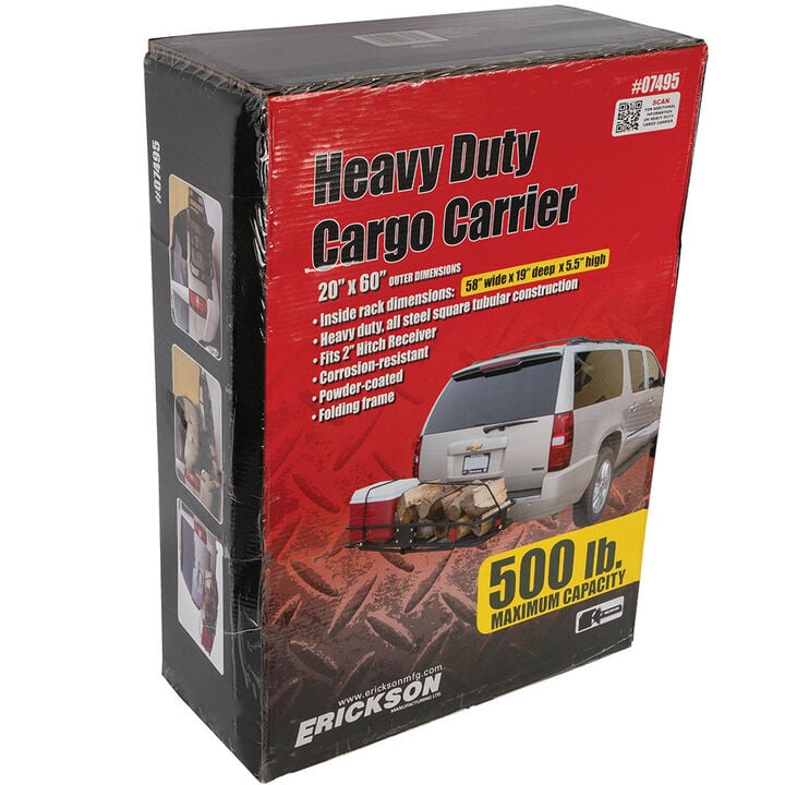 Erickson Mfg Heavy-Duty Folding Steel Hitch Cargo Carrier, 500 lb Capacity 60 Inch x 20 Inch, large image number 10