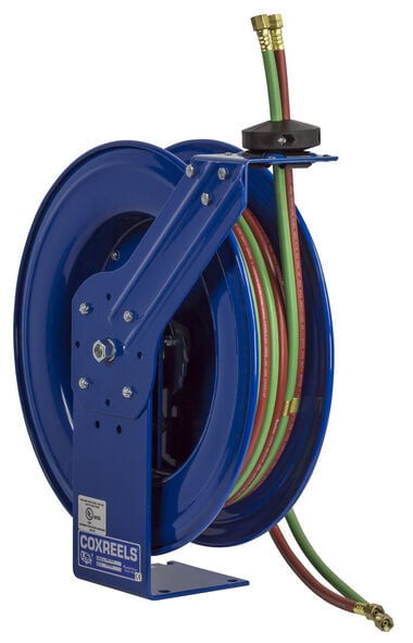 Coxreels Hose Reel Dual Hose Spring Rewind with T Grade Hose 1/4in ID 100'  200 PSI SHWT-N-1100 - Acme Tools