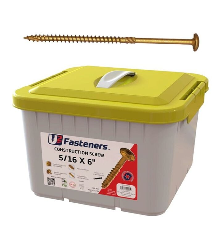 U2 Fasteners Construction Screw 5/16 Inch X 6 Inch, 300ct