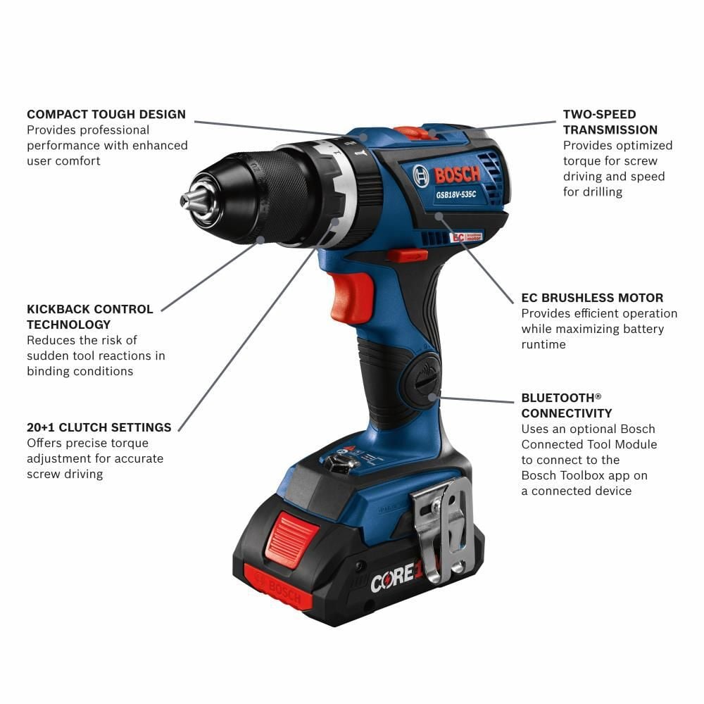 Bosch 18V EC Compact Tough 1/2in Hammer Drill/Driver Kit, large image number 2