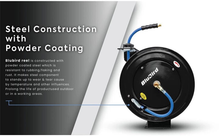 BluBird 3/8 Inch x 25 Ft Black Steel Single Arm Retractable Air Hose Reel, large image number 10