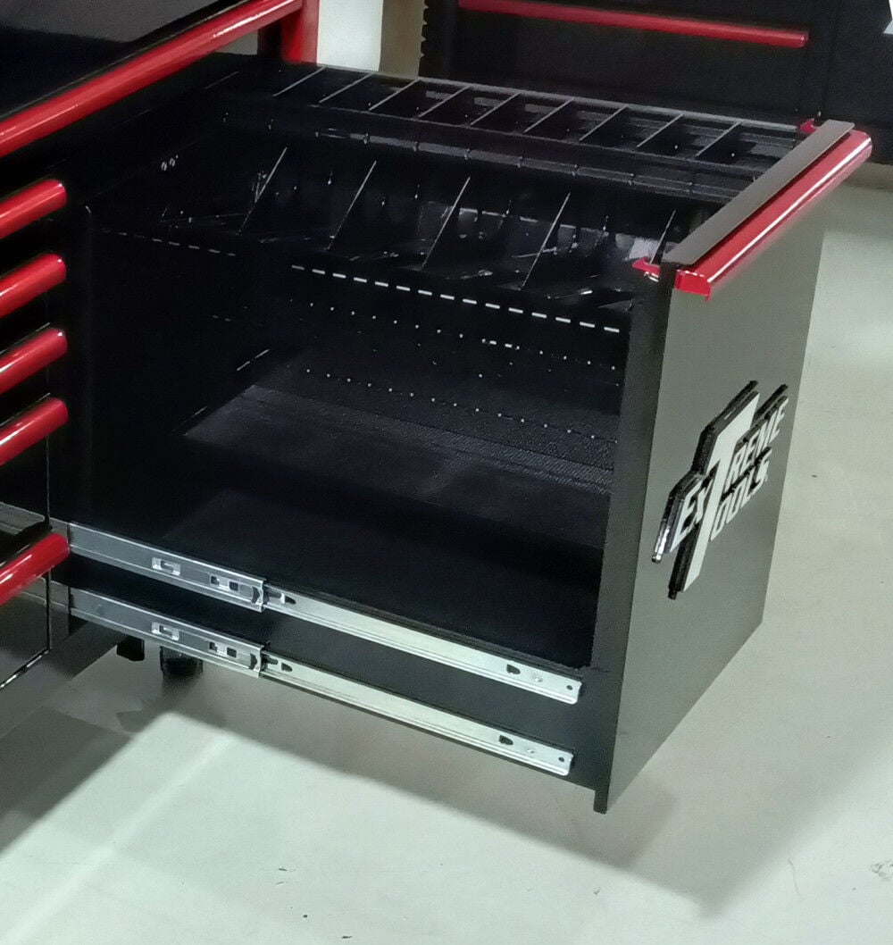 Extreme Tools DX Series 55 Inch W x 25 Inch D 8 Drawer Roller Cabinet Including Power Tool Drawer 100 lb Slides Black with Red Drawer Pulls, large image number 2
