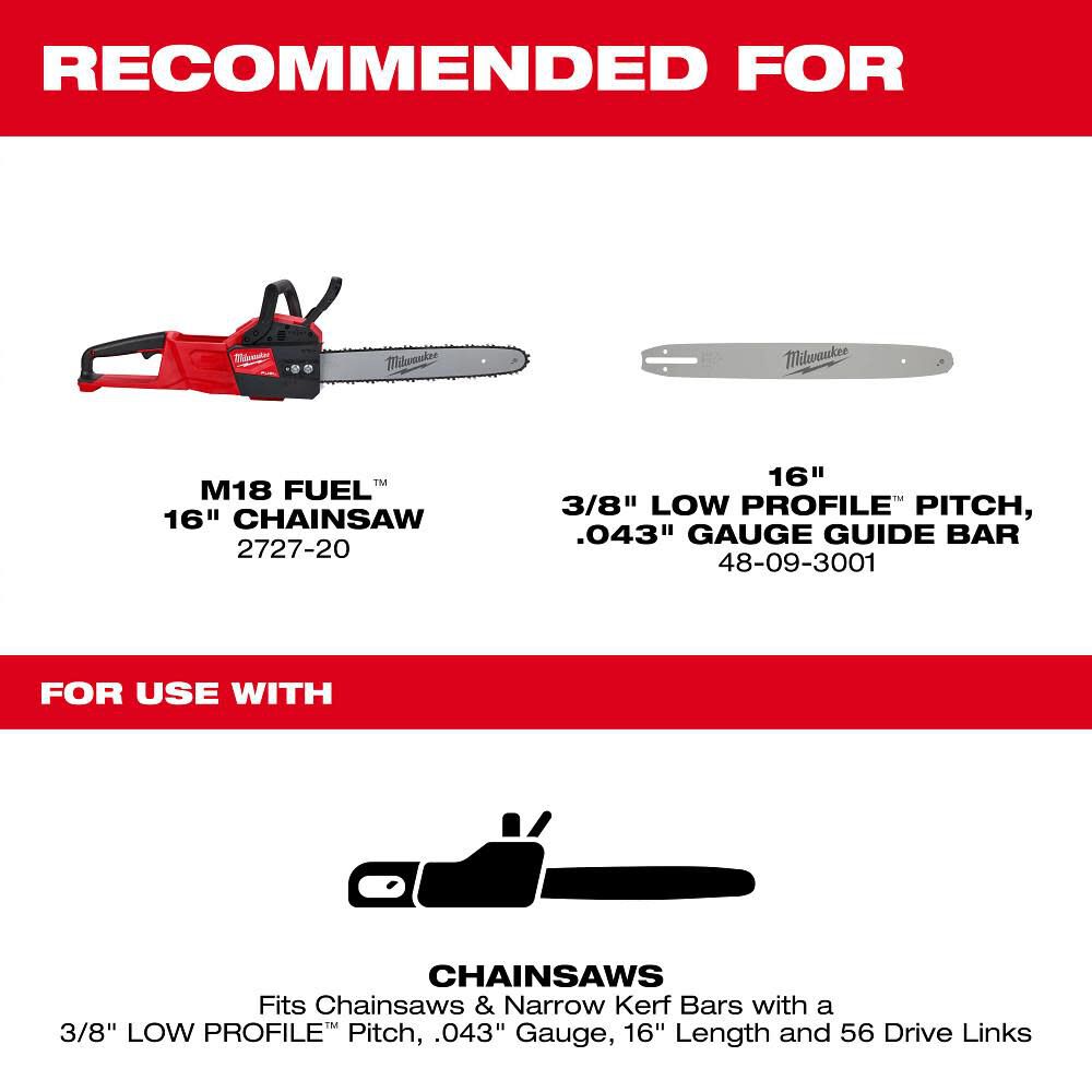 Milwaukee 16 in. .043 56 Link Replacement Chainsaw Chain 49 16