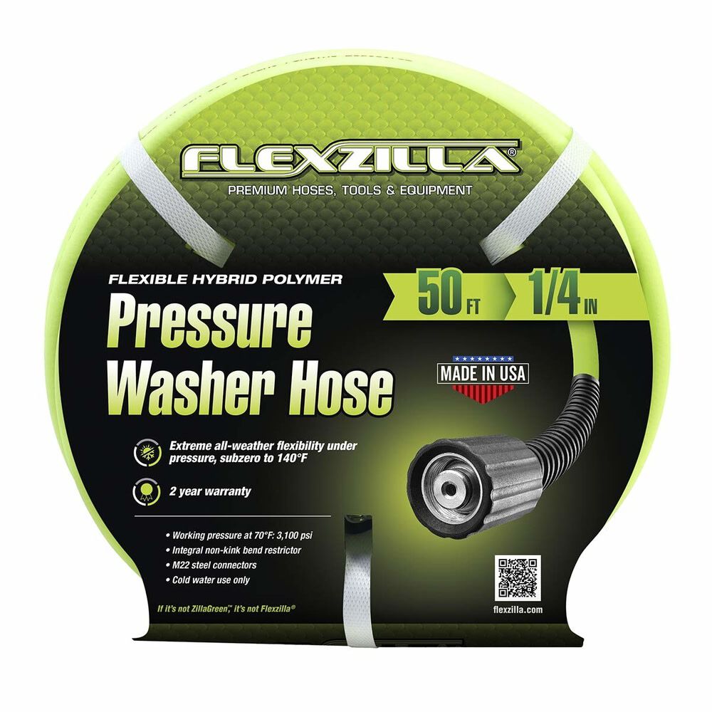 Flexzilla Pressure Washer Hose 1/4in x 50 M22 Fittings HFZPW3450M from