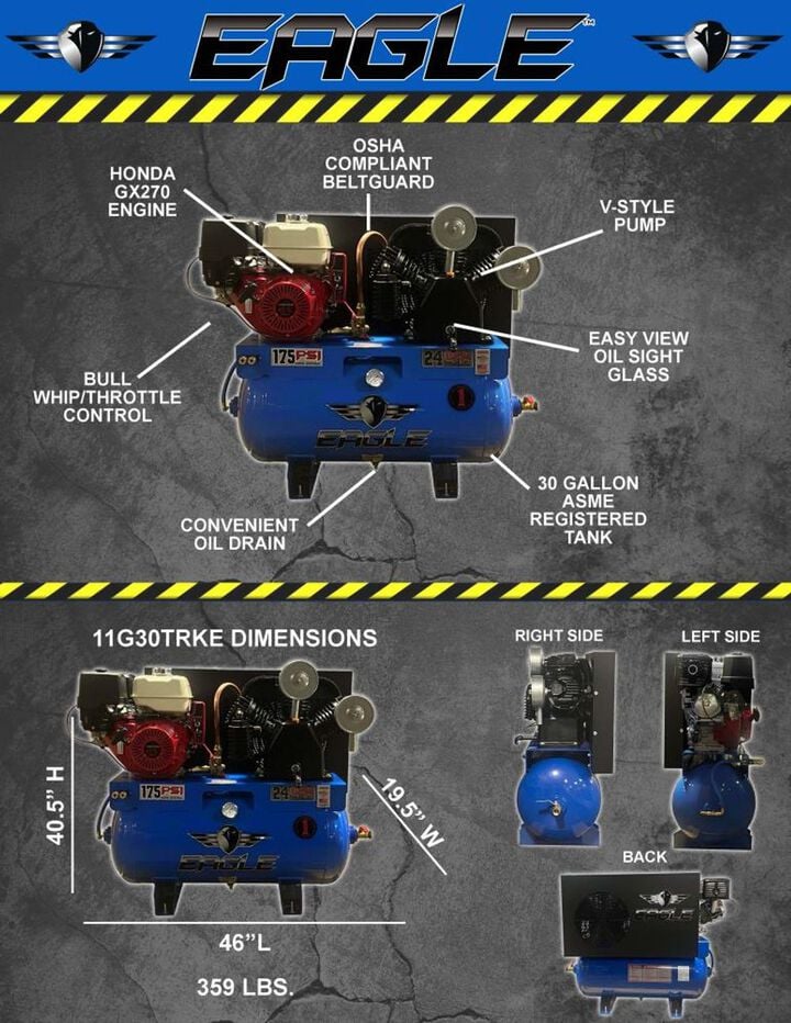 Eagle Compressor 30 Gallon Stationary Gas Compressor, large image number 2