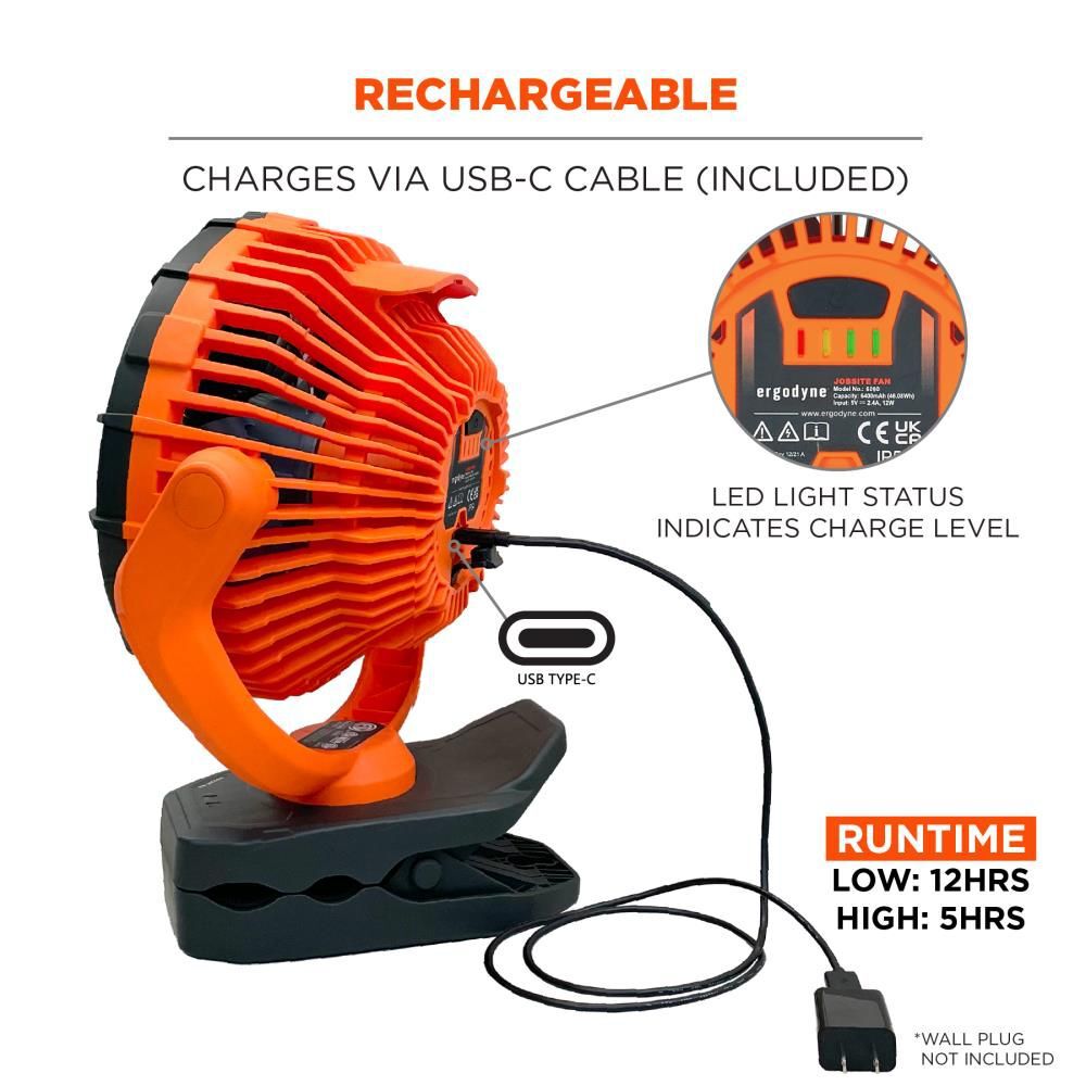 Ergodyne Chill-Its 6090 Orange Rechargeable Portable Jobsite Fan, large image number 6