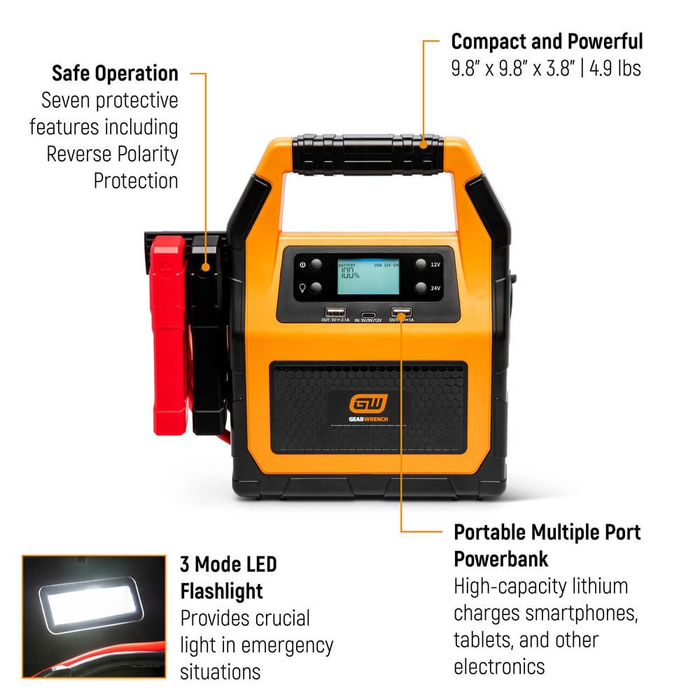 GEARWRENCH 12V/24V Lithium Battery Jump Starter and Powerbank, large image number 3