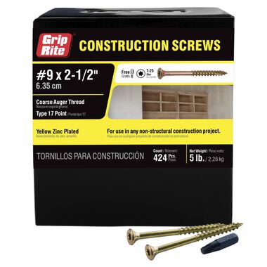 Grip Rite 5-Lb #9 x 2.5-in Bugle-Head Yellow Zinc Type 17 Star-Drive Interior Wood Screw