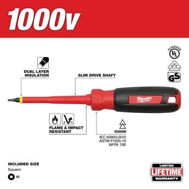 Milwaukee #2 Square - 4 in. 1000 V Insulated Screwdriver, large image number 1