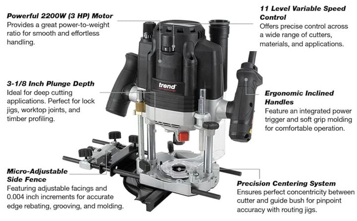 Trend T8 15A 1/2 Inch Dual-Mode Plunge Workshop Router, large image number 1
