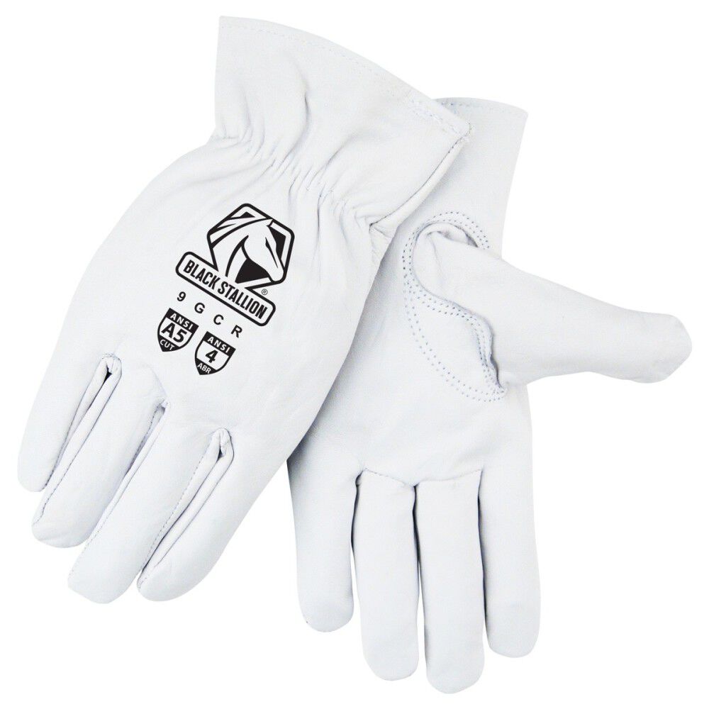 Black Stallion Goatskin Leather A5 Cut Resistant Driver Gloves White Size XL - 9GCR-XLG